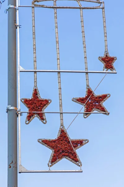 Red Stars Led Lights Decor Pole — Stock Photo, Image