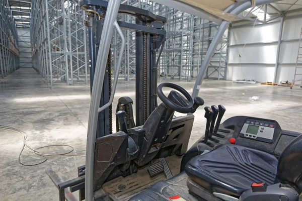 Vista Cabine Empilhadeira Com Controles Armazém — Fotografia de Stock