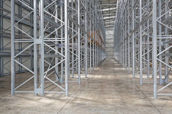 Empty Shelving System New Distribution Warehouse — Stock Photo, Image