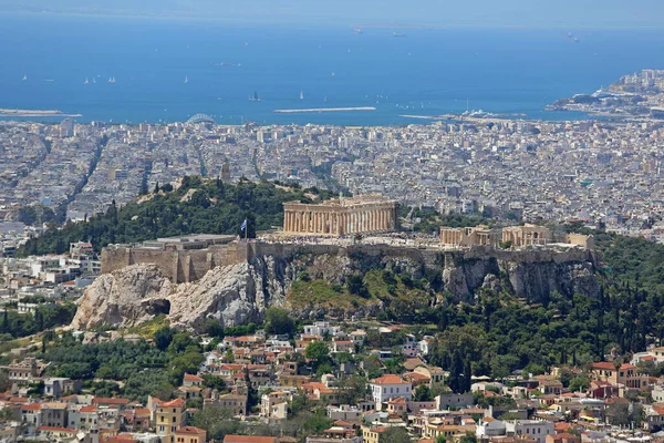 Ateny Grecja Maja 2015 Akropol Aerial Cityscape Mount Lycabettus Athens — Zdjęcie stockowe