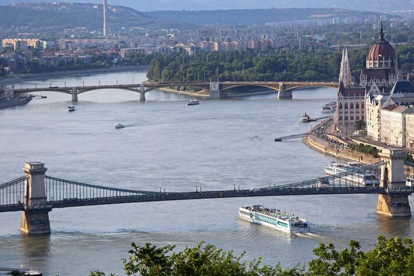 Budapest Ungern Juli 2015 Broar Över Donau Eftermiddag Från Citadella — Stockfoto