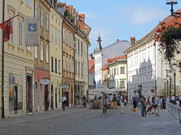 Ljubljana Slovenië Oktober 2014 Toeristen Wandelen Downtown Street Ljubljana Slovenië — Stockfoto