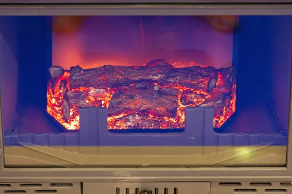 Electric Fireplace Ceramic Wood Logs Fire Effects — Stock Photo, Image