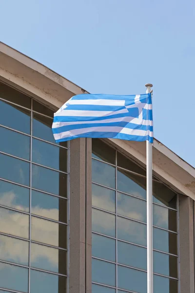 National Flag Greece Front Building — Stock Photo, Image