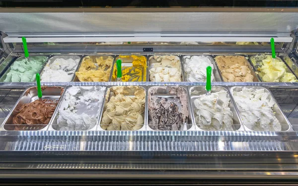 Italian Style Ice Cream Selection Display Freezer — Stock Photo, Image