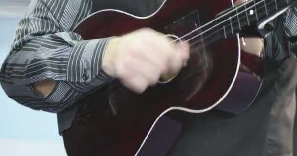Guitarist Playing Four String Guitar Party Band — Stock Video