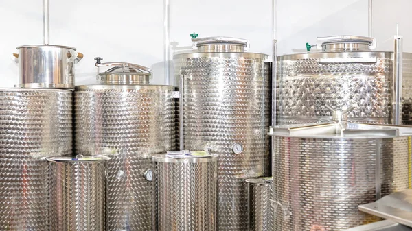 Many Stainless Steel Silo Tanks Wine Production Storage — Stock Photo, Image