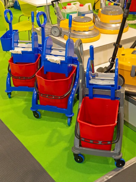 Professional Janitorial Cleaning Equipment Buckets Carts — Stock Photo, Image