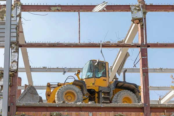 Grävmaskin Digger Machine Vid Building Rivning Site — Stockfoto
