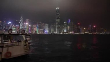 Karanlık Gece Gökdelenleri Victoria Limanı Hong Kong Çin Zaman aşımı