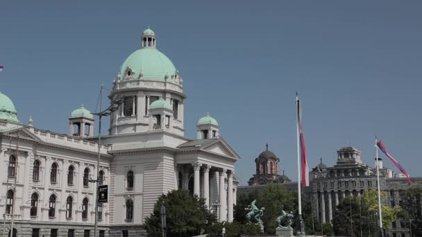 Asamblea Nacional Edificio Del Gobierno Serbia Día Verano Belgrado Serbia — Vídeo de stock