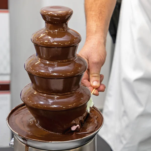 Chocolate Fondue Fountain Multi Layer Tower — Stock Photo, Image