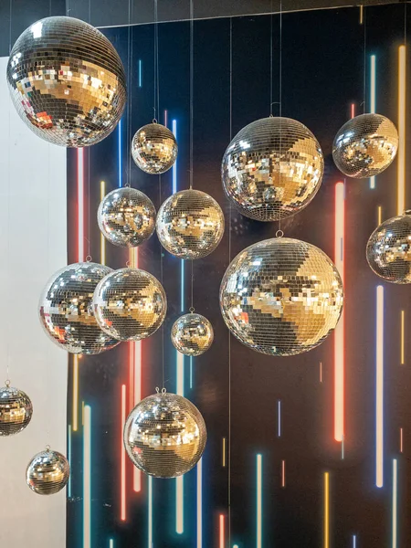 Many Retro Disco Balls Rotating Discoteque — Stock Photo, Image