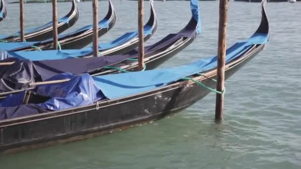 Hagyományos Gondola Hajók Kikötve Velencében Olaszország — Stock videók
