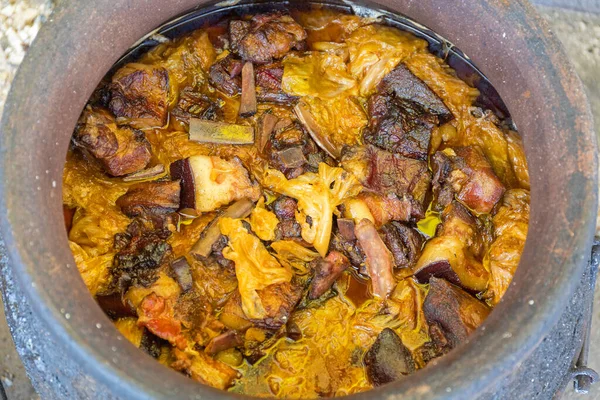 Hús Stew Lassú Főzés Clay Pot — Stock Fotó