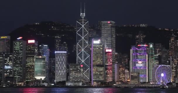 Hong Kong China April 2017 Wolkenkrabbers Gebouwen Verlichting Licht Bij — Stockvideo