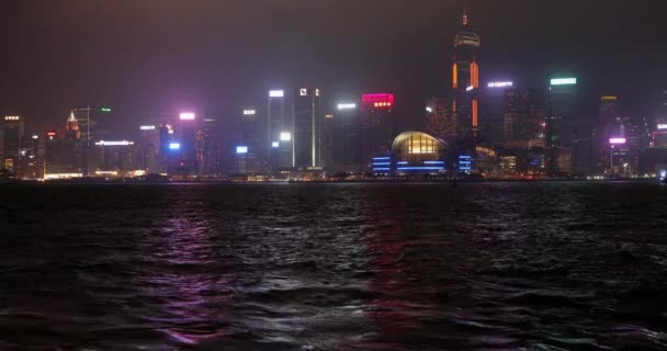 Hong Kong Chiny Kwietnia 2017 Lights Skyscrapers Buildings Victoria Harbour — Wideo stockowe