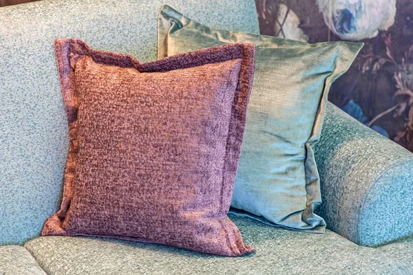 Zwei Plüschkissen Sofa Home Dekor — Stockfoto