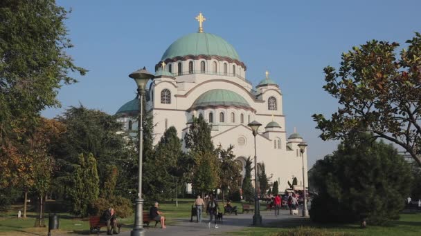 Belgrad Serbien Oktober 2019 Marmorkirche Des Heiligen Sava Herbst Belgrad — Stockvideo