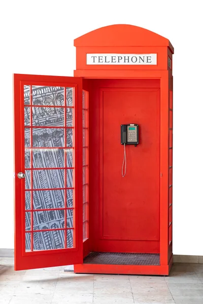 Open Door Red Telephone Cabin Original — Stock Photo, Image