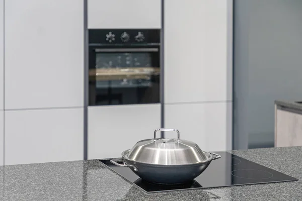 Pan Lid Ceramic Stove Modern Kitchen — стокове фото