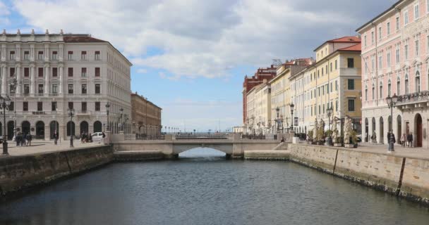 Trieste Itália Março 2020 Grande Canal Ponte Rosso Sunny Winter — Vídeo de Stock