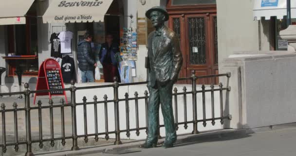 Trieste Italien Mars 2020 Bronze Statue Monument James Joyce Writer — Stockvideo