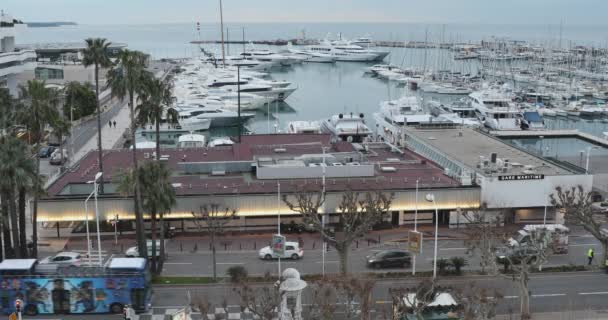 フランス カンヌ 2018年1月30日 ヨットと帆船がフランス カンヌの冬にマリーナで係留 — ストック動画