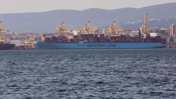 Triest Włochy Czerwca 2019 Załadunek Kontenerowca Maersk Line Porcie Trieście — Wideo stockowe