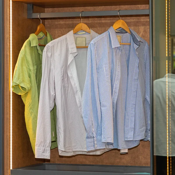 Casual Shirts Hangers Wardrobe Closet — Stock Photo, Image