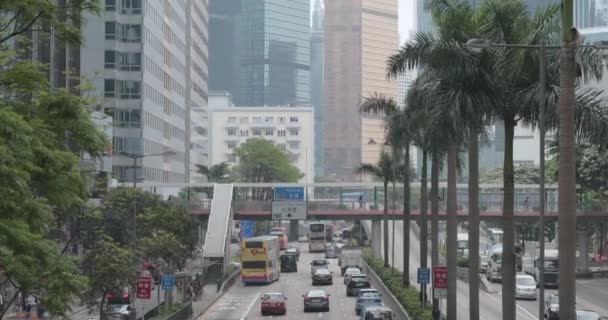 Hong Kong China Abril 2017 Puente Peatonal Sobre Almirantazgo Tráfico — Vídeos de Stock