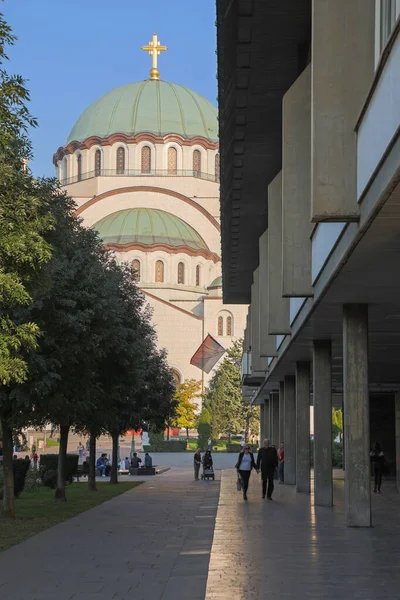 Belgrado Servië Oktober 2019 Witte Marmeren Orthodoxe Kerk Saint Sava — Stockfoto