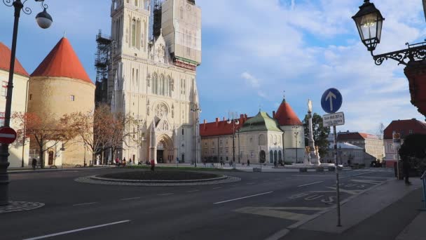 Zagrzeb Chorwacja Listopada 2019 Katedra Rzymskokatolicka Niedzielę Zagrzebiu Chorwacja — Wideo stockowe