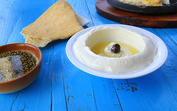 Juego Mesa Diferentes Platos Desayuno Tradicional Libanés —  Fotos de Stock