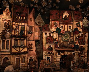 Bir ortaçağ villag hayvanların temsil eden kaprisli bir Noel dekorasyonu.