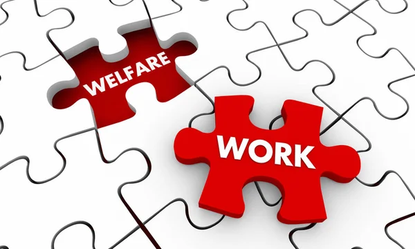 Wohlfahrt Arbeiten Puzzleteile Wörter Rendern Illustration — Stockfoto