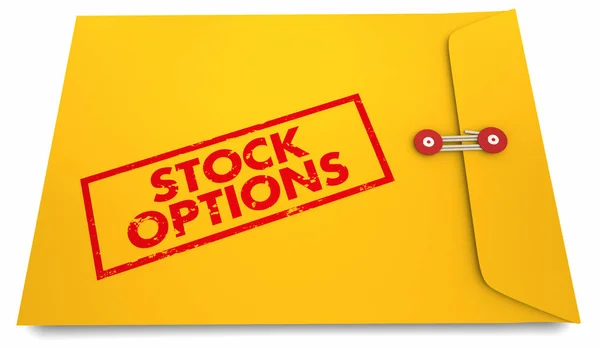 Aandelenopties Gele Gefrankeerde Envelop Woorden Render Illustratie — Stockfoto