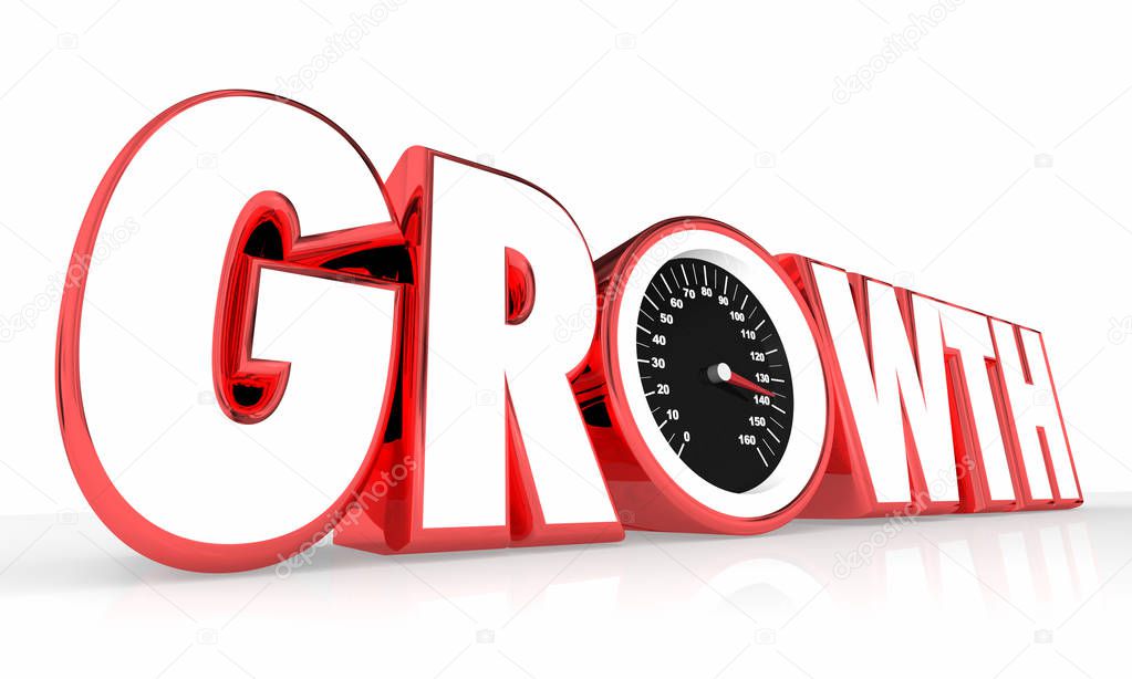 Growth Speedometer Rising Increase Word 3d Render Illustration