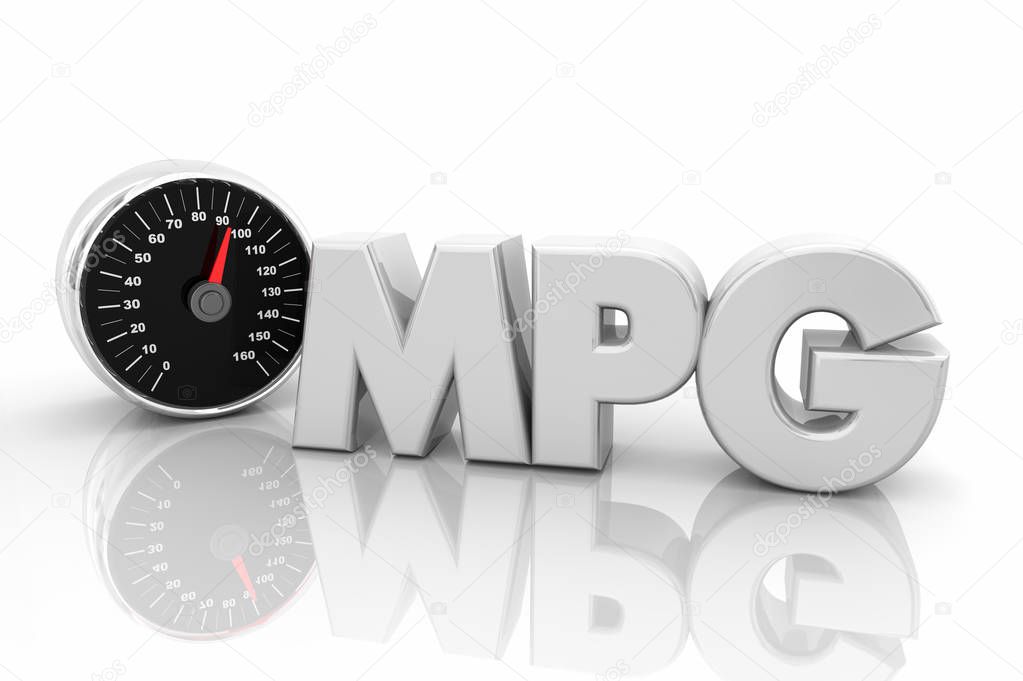 MPG Miles Per Gallon Speedometer Acronym 3d Render Illustration