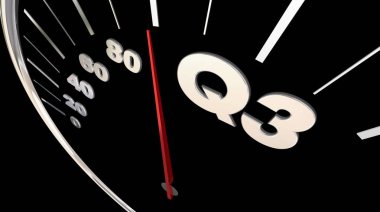 Q3 üçüncü üç aylık bütçe hız göstergesi 3d Render illüstrasyon