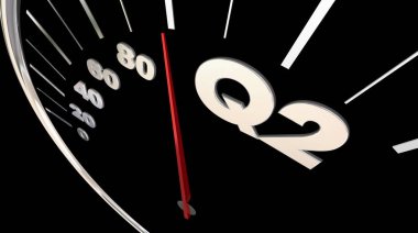 Q2 ikinci üç aylık bütçe hız göstergesi 3d Render illüstrasyon