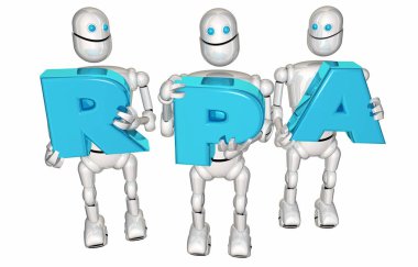 RPA robot süreç otomasyonu robotlar mektupları 3d Render illüstrasyon
