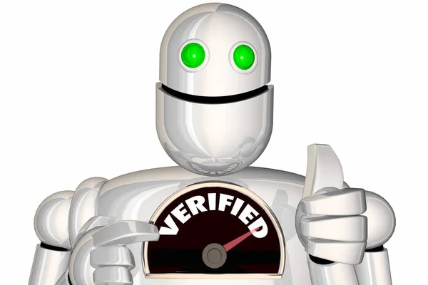 Verifierade Bekräftade Verifiering Bekräftelse Robot Render Illustration — Stockfoto