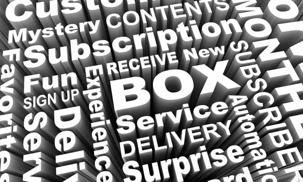 Box Subscription Service Surprise Delivery Word Collage Render Illustrazione — Foto Stock