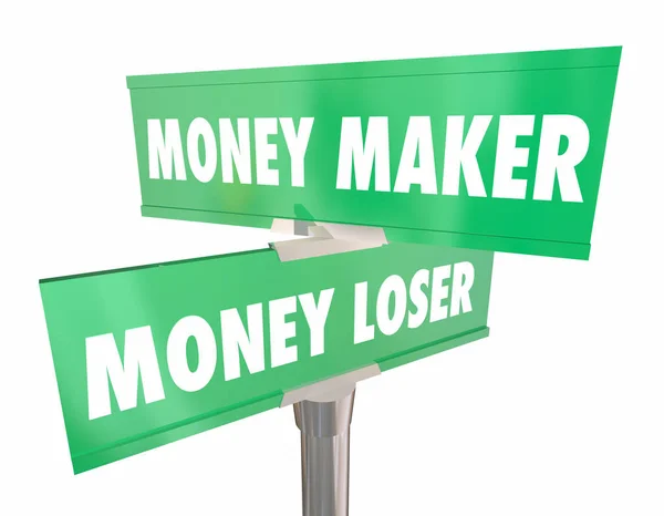 Money Maker Contro Segni Investimento Perdente Consigli Render Illustrazione — Foto Stock