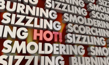 Sıcak cızırtılı yanan kavurucu kolaj kelimeler, 3d Render illüstrasyon
