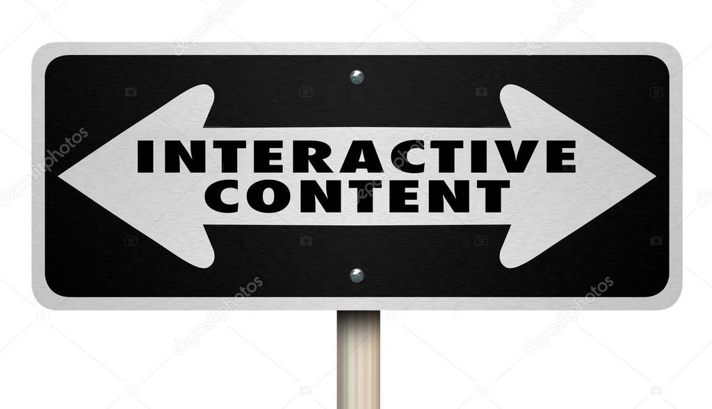 Interactive content sign isolated on white background