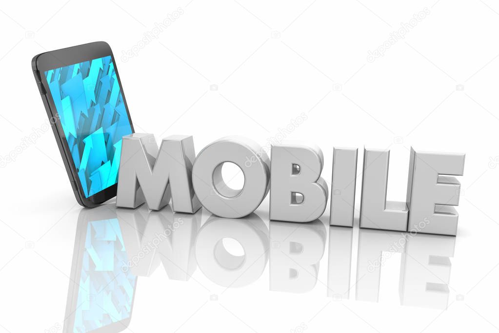 Mobile word with smartphone isolated on white background
