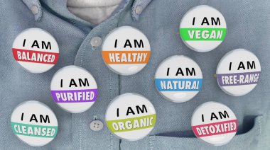Sağlıklı, arıtılmış, Detoxified, temizlenmiş düğmeleri Pins olduğumu