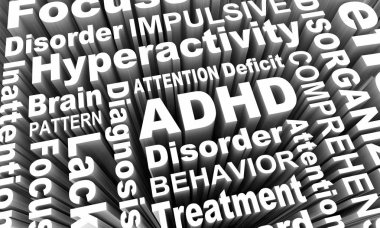 ADHD Attention Deficit Hyperactivity Disorder Words 3d Render Illustration clipart